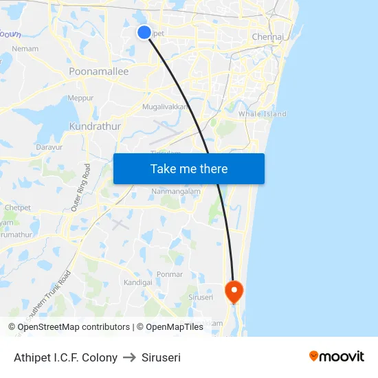 Athipet I.C.F. Colony to Siruseri map