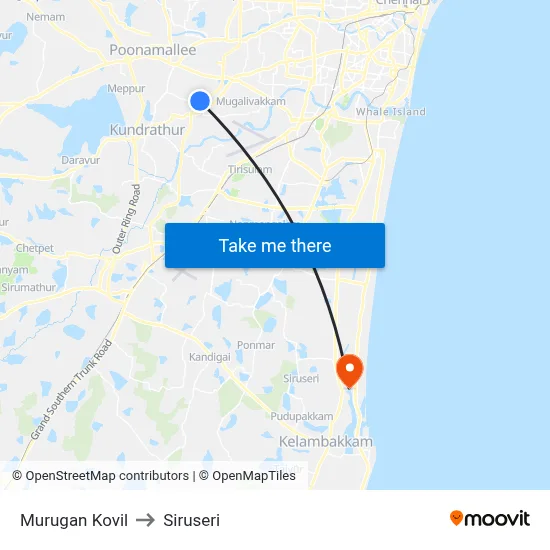 Murugan Kovil to Siruseri map