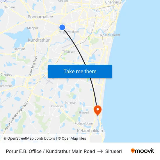 Porur E.B. Office / Kundrathur Main Road to Siruseri map