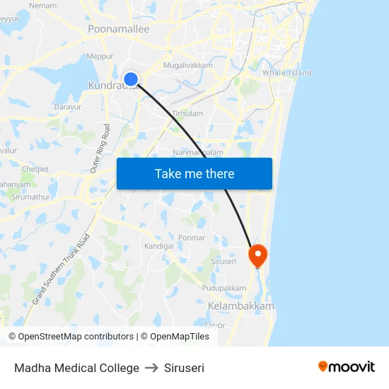 Madha Medical College to Siruseri map