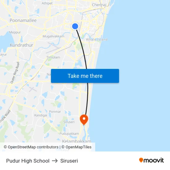 Pudur High School to Siruseri map