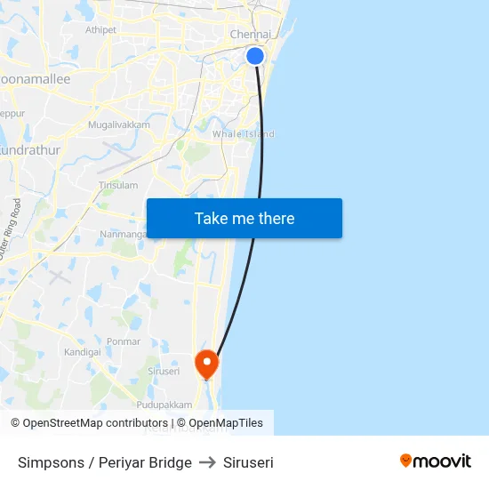 Simpsons / Periyar Bridge to Siruseri map