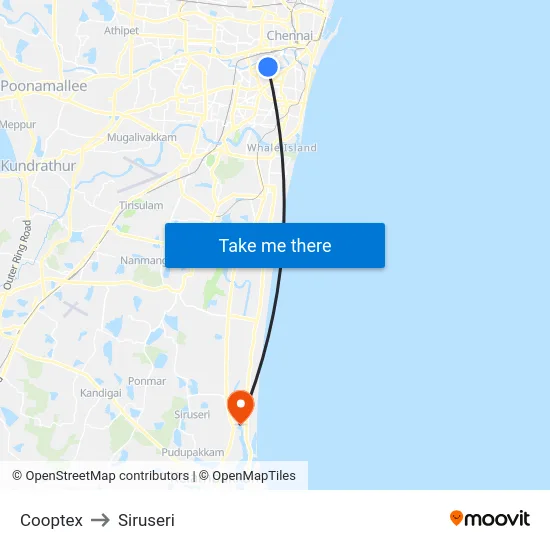 Cooptex to Siruseri map