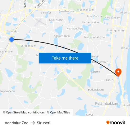 Vandalur Zoo to Siruseri map