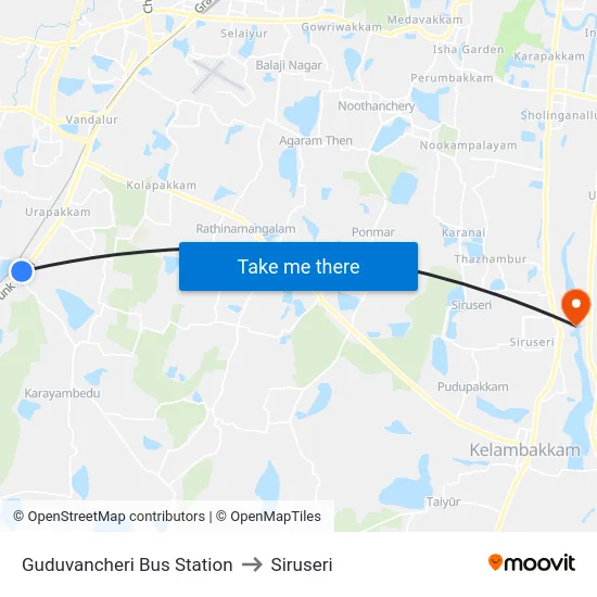 Guduvancheri Bus Station to Siruseri map