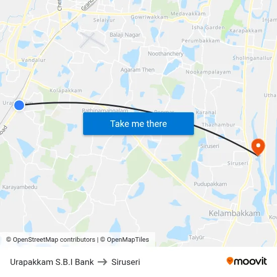 Urapakkam S.B.I Bank to Siruseri map