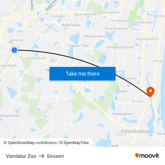 Vandalur Zoo to Siruseri map