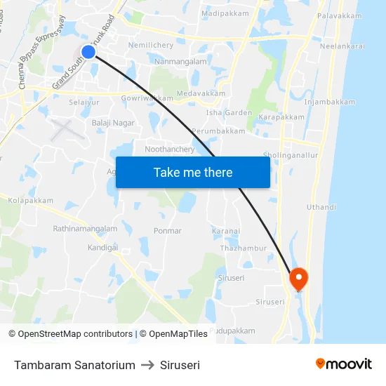 Tambaram Sanatorium to Siruseri map