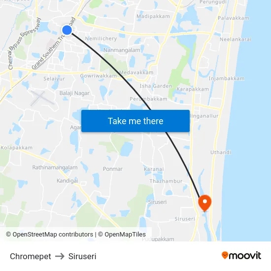 Chromepet to Siruseri map