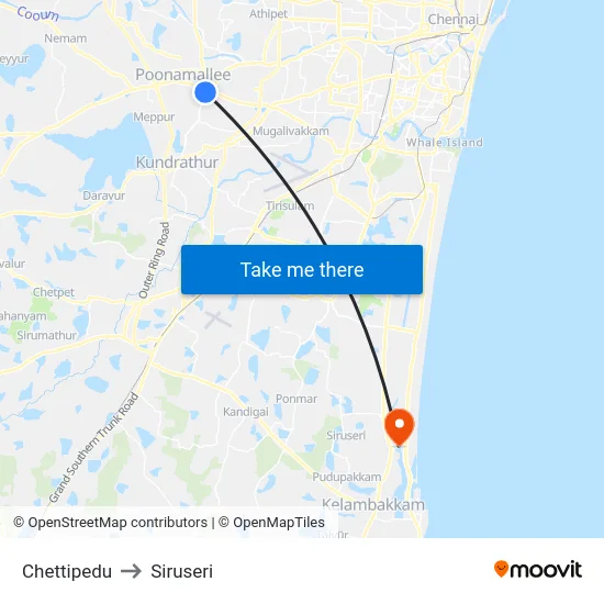 Chettipedu to Siruseri map