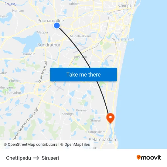 Chettipedu to Siruseri map