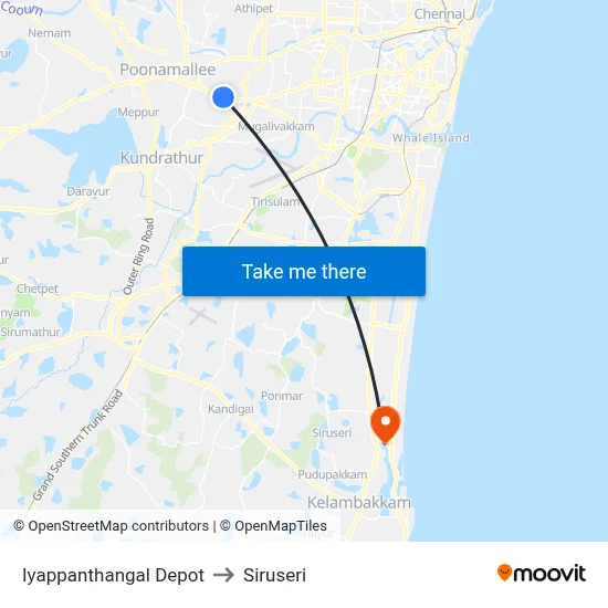 Iyappanthangal Depot to Siruseri map