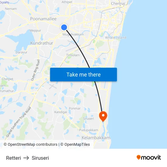 Retteri to Siruseri map