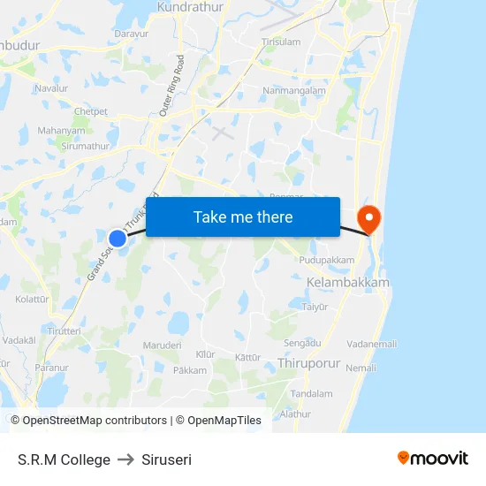 S.R.M College to Siruseri map