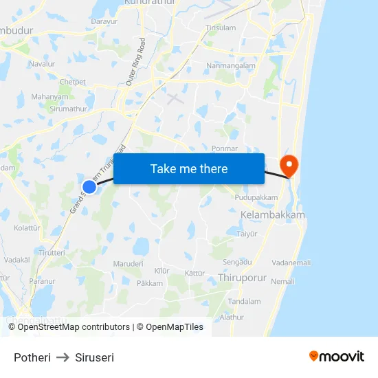 Potheri to Siruseri map