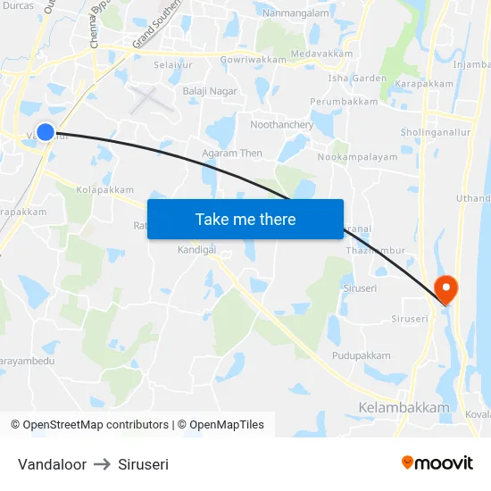 Vandaloor to Siruseri map