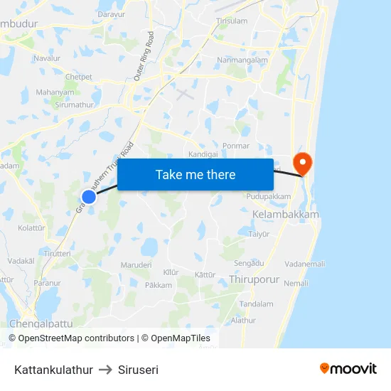 Kattankulathur to Siruseri map
