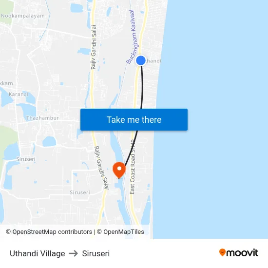 Uthandi Village to Siruseri map