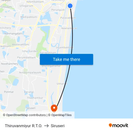Thiruvanmiyur R.T.O. to Siruseri map