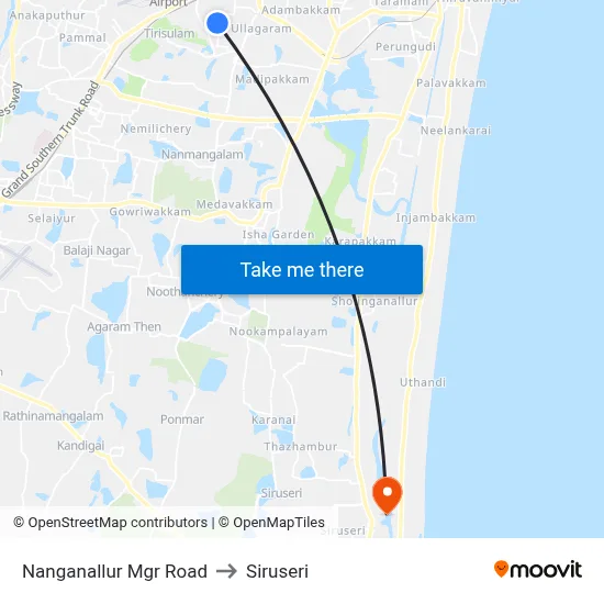 Nanganallur Mgr Road to Siruseri map