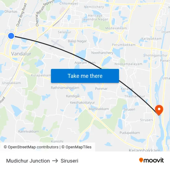 Mudichur Junction to Siruseri map