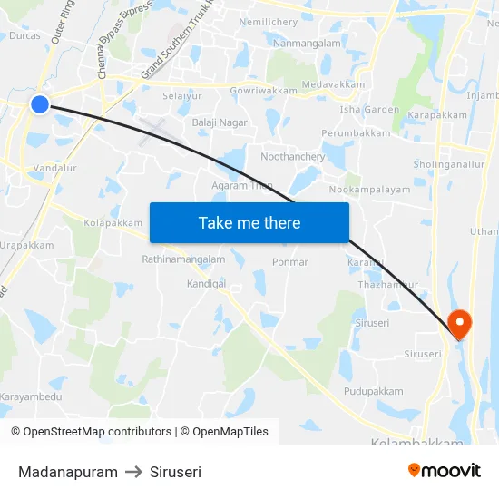 Madanapuram to Siruseri map