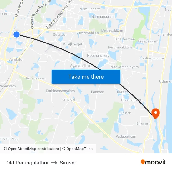 Old Perungalathur to Siruseri map