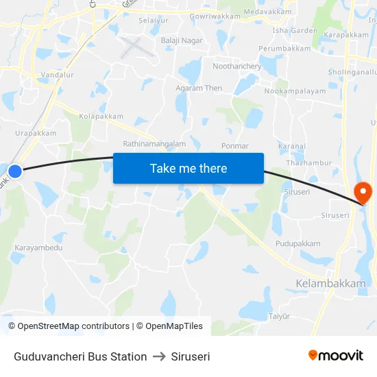 Guduvancheri Bus Station to Siruseri map