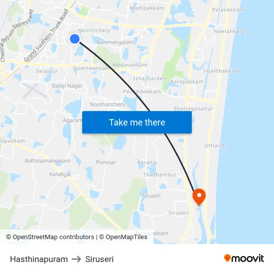 Hasthinapuram to Siruseri map