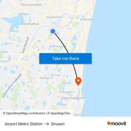Airport Metro Station to Siruseri map