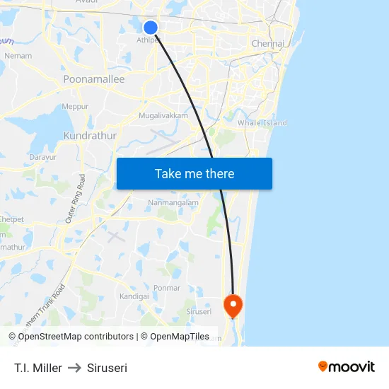 T.I. Miller to Siruseri map
