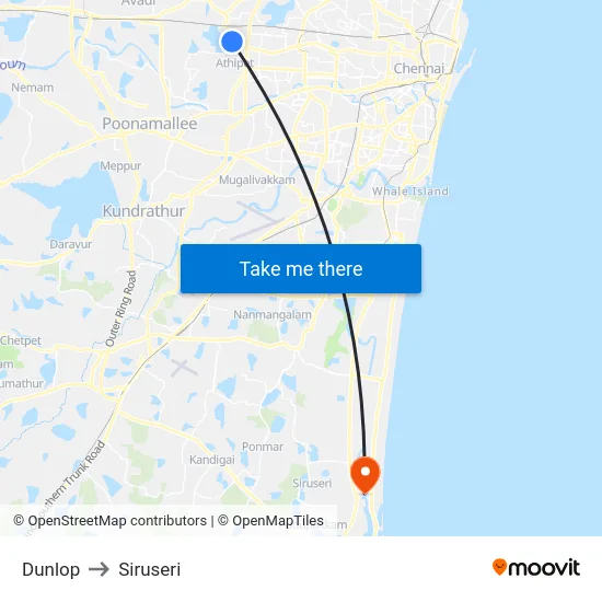 Dunlop to Siruseri map