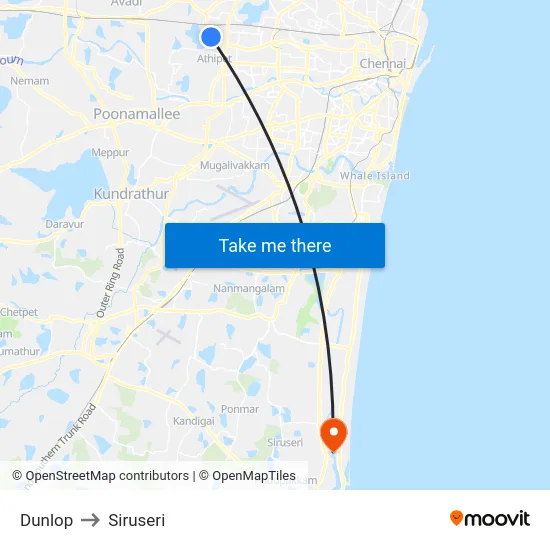 Dunlop to Siruseri map