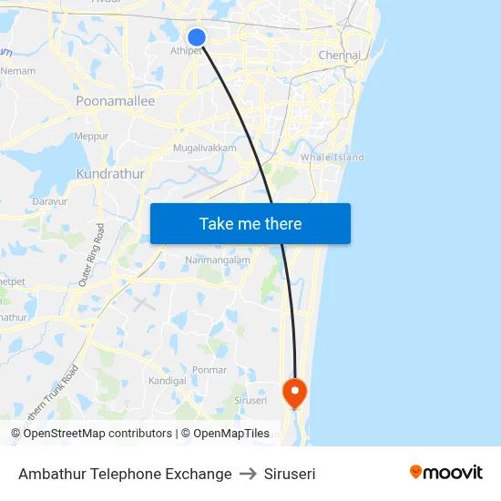 Ambathur Telephone Exchange to Siruseri map
