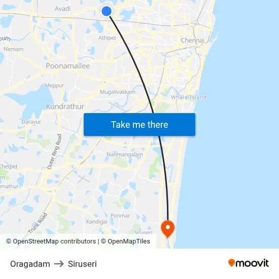 Oragadam to Siruseri map