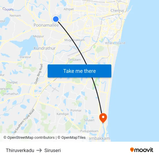 Thiruverkadu to Siruseri map