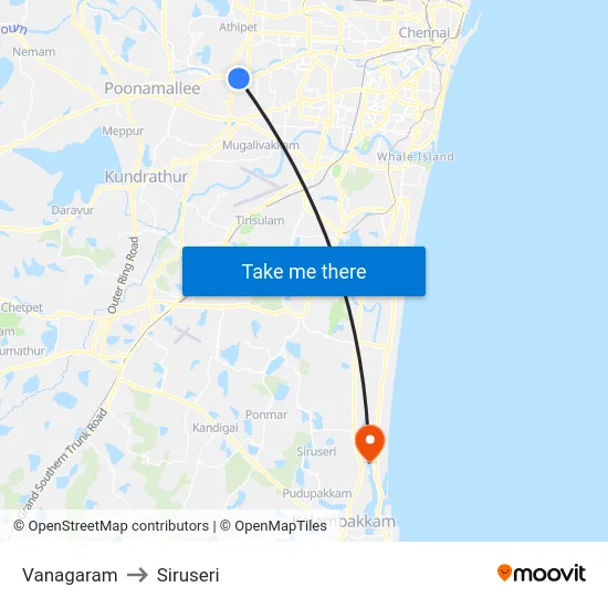 Vanagaram to Siruseri map