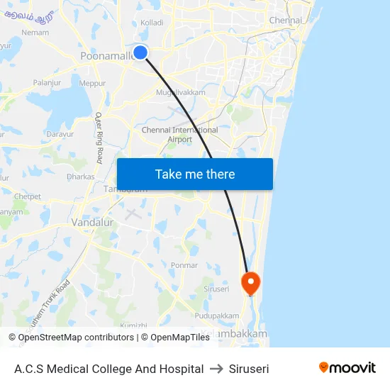 A.C.S Medical College And Hospital to Siruseri map