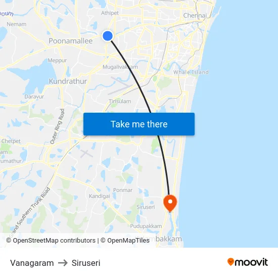 Vanagaram to Siruseri map