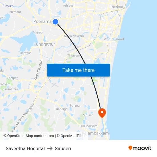 Saveetha Hospital to Siruseri map