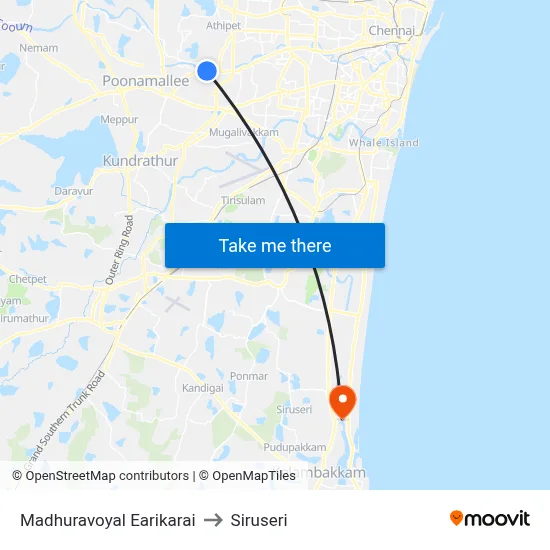 Madhuravoyal Earikarai to Siruseri map