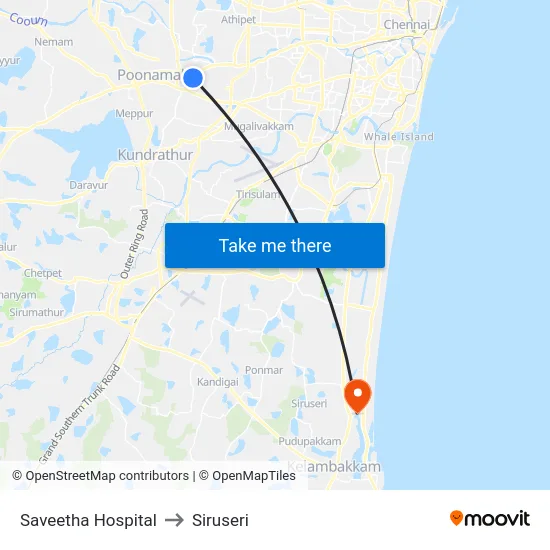 Saveetha Hospital to Siruseri map