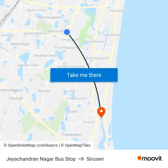 Jeyachandran Nagar Bus Stop to Siruseri map