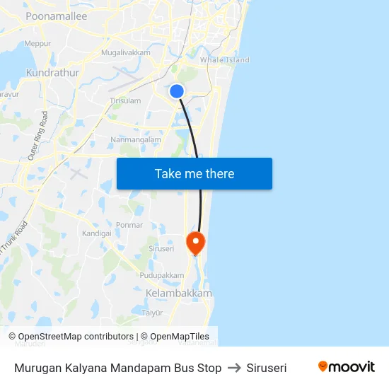 Murugan Kalyana Mandapam Bus Stop to Siruseri map