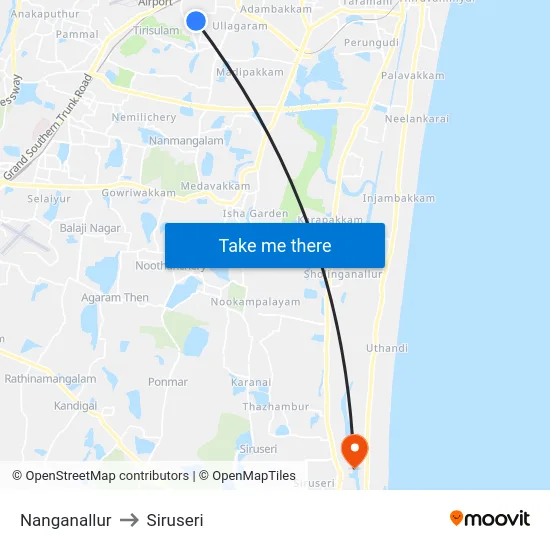 Nanganallur to Siruseri map