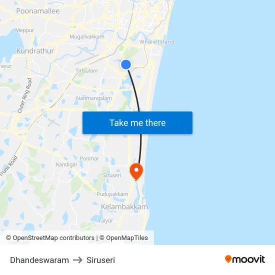 Dhandeswaram to Siruseri map