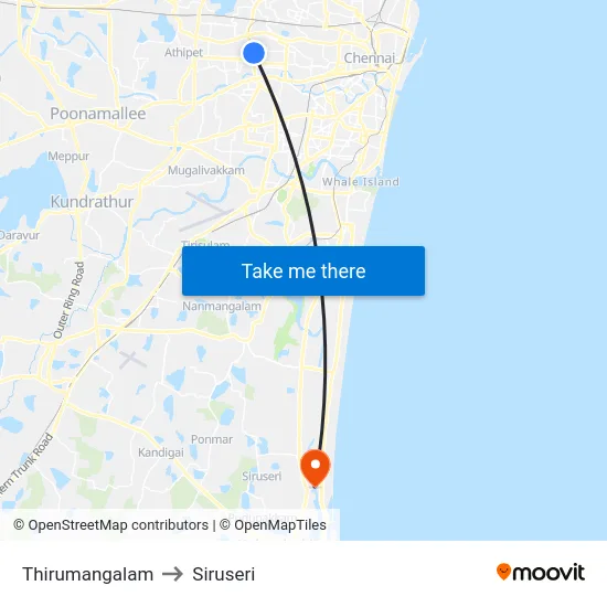 Thirumangalam to Siruseri map