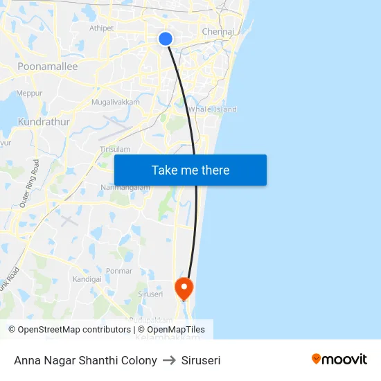 Anna Nagar Shanthi Colony to Siruseri map
