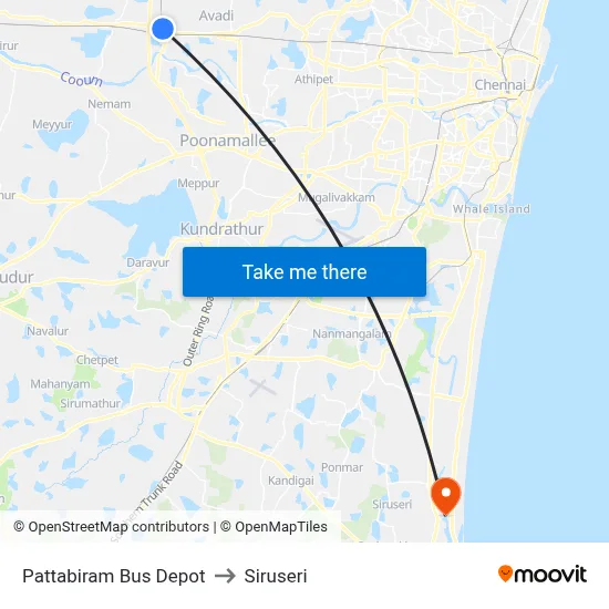 Pattabiram Bus Depot to Siruseri map