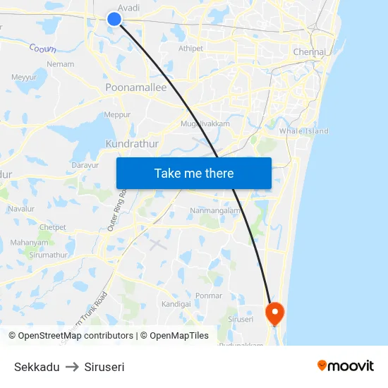 Sekkadu to Siruseri map